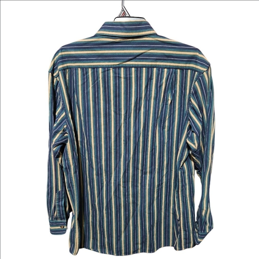 CE Schmidt Workwear Mens XLT Tall Vertical Striped Button Down Shirt Blue Green - Picture 4 of 8